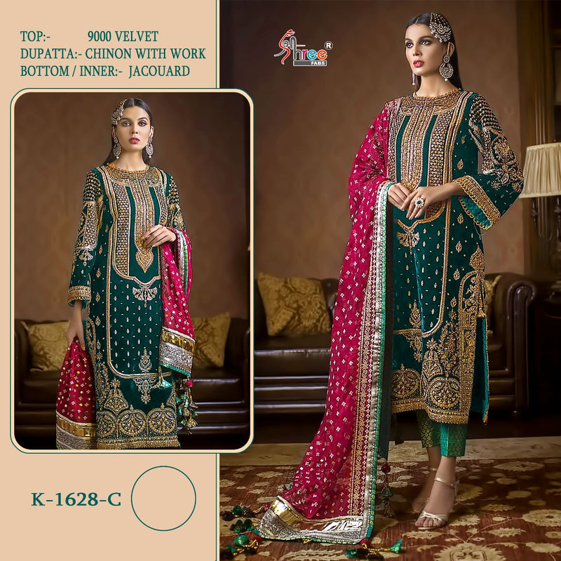 Shree Fabs Dno K 1628 C Velvet With Heavy Embroidery Work Stylish Designer Wedding Wear Salwar Kameez