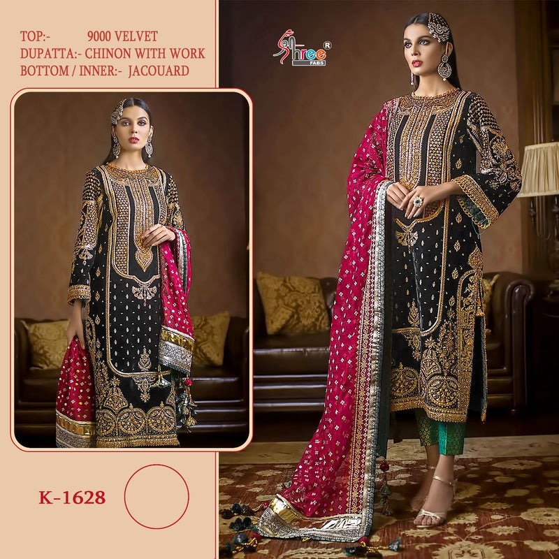 Shree Fabs Dno K 1628 A Velvet With Heavy Embroidery Work Stylish Designer Wedding Wear Salwar Kameez