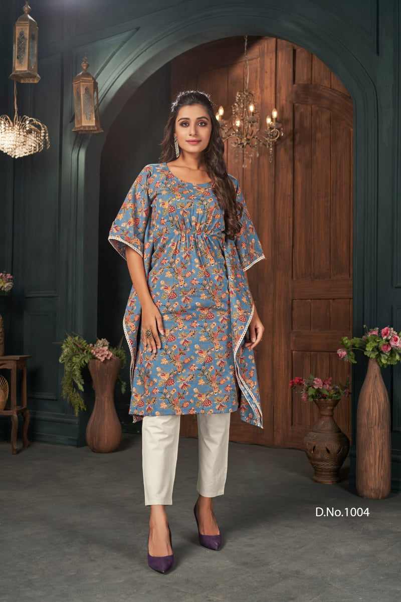 Banwery Fashion Kaftans Cotton Cambric Print Party Wear Kaftan Style Kurtis