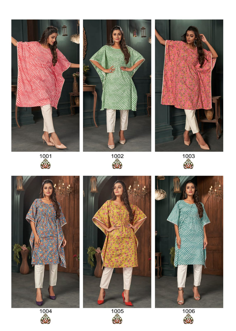 Banwery Fashion Kaftans Cotton Cambric Print Party Wear Kaftan Style Kurtis