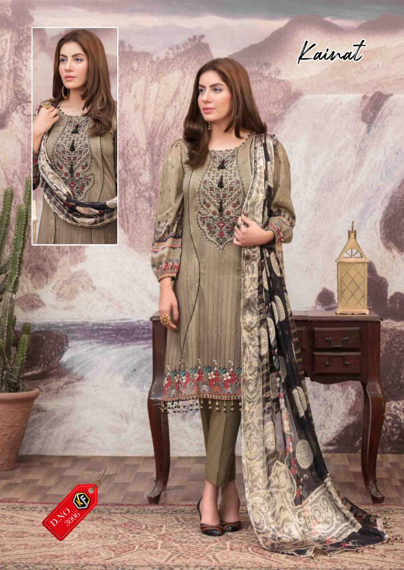 Keval Fab Kainat Luxury Lawn Collection Vol 3 Lawn Cotton Embroidered Party Wear Salwar Kameez