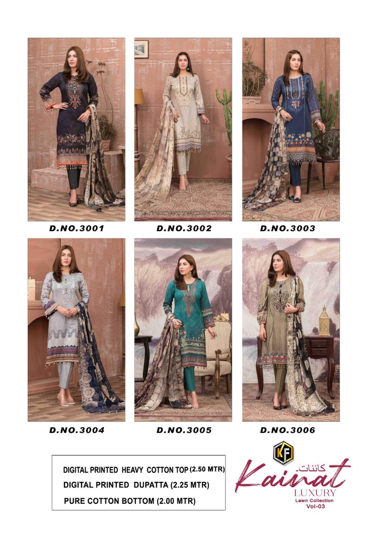 Keval Fab Kainat Luxury Lawn Collection Vol 3 Lawn Cotton Embroidered Party Wear Salwar Kameez