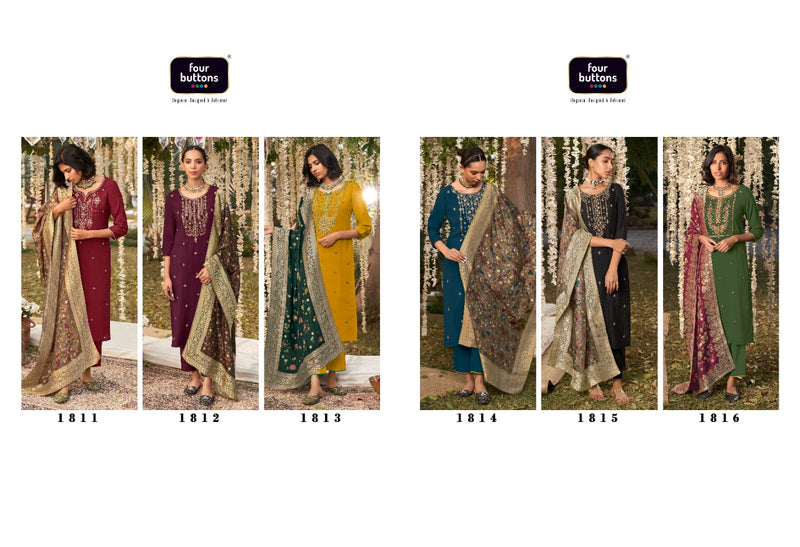 Four Buttons Kalamkari Viscose Silk Designer Heavy Party Wear Kurtis With Dupatta & Bottom