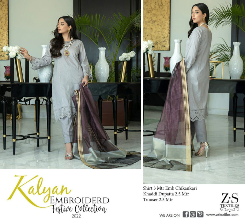 ZS Textile Kalyan Embroidered Festive Collection Chicken Fabric Pakistani Style Party Wear Salwar Suits