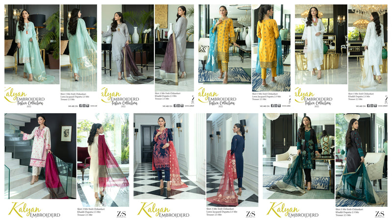 ZS Textile Kalyan Embroidered Festive Collection Chicken Fabric Pakistani Style Party Wear Salwar Suits