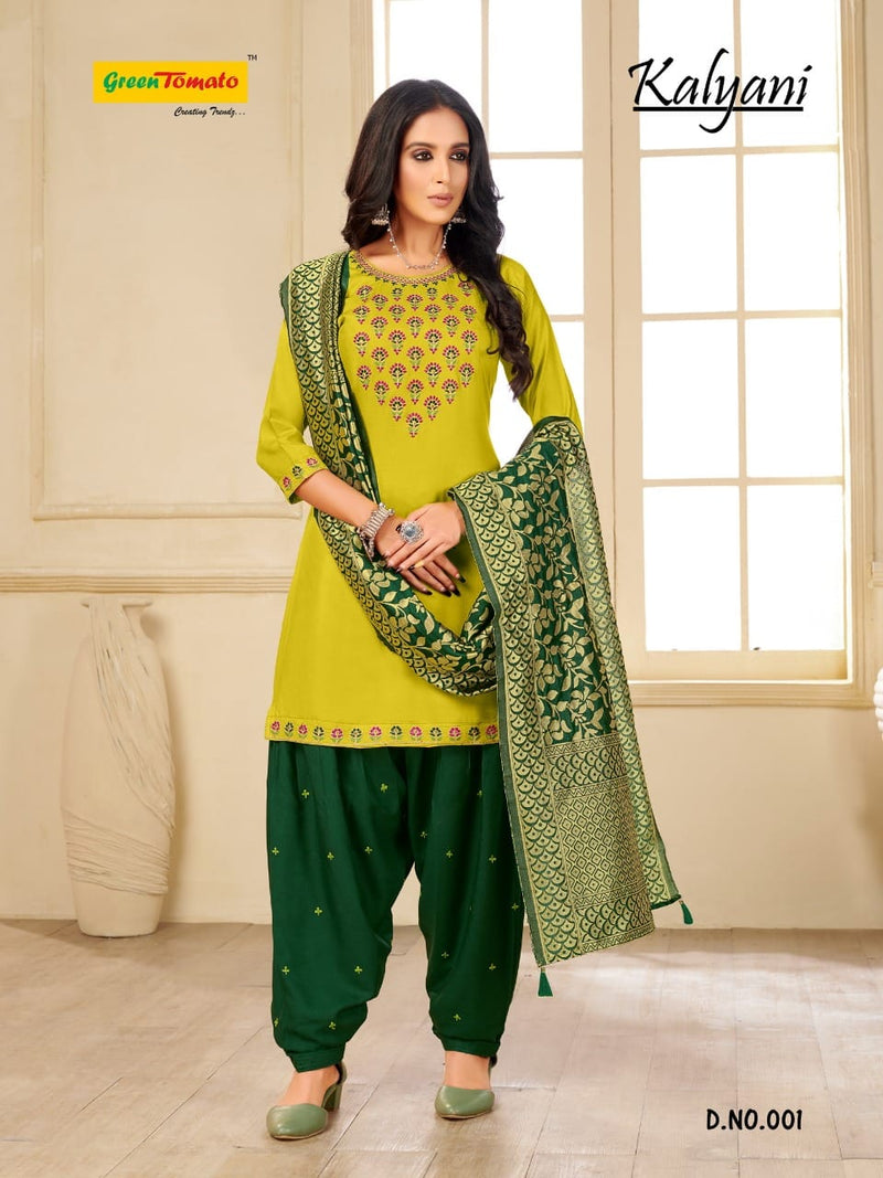 Green Tomato Kalyani Rayon Ready Made Patiyala Style Party Wear Kameez