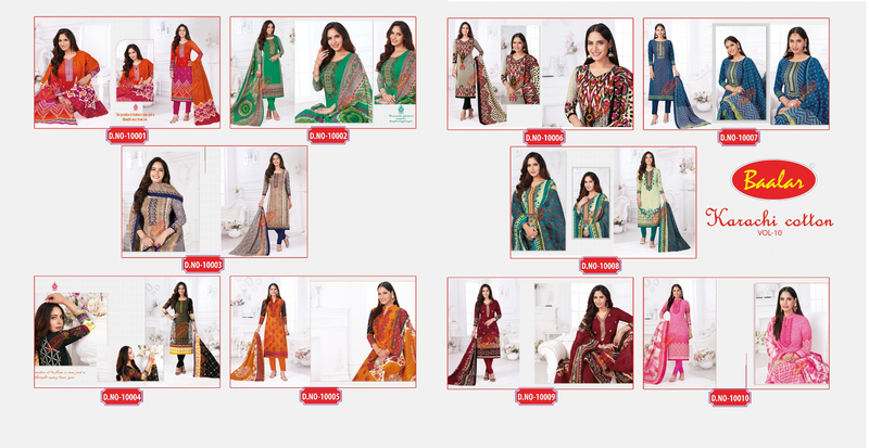 Baalar Karchi Cotton Vol 10 Lawn Cotton Printed Festive Wear Salwar Suits