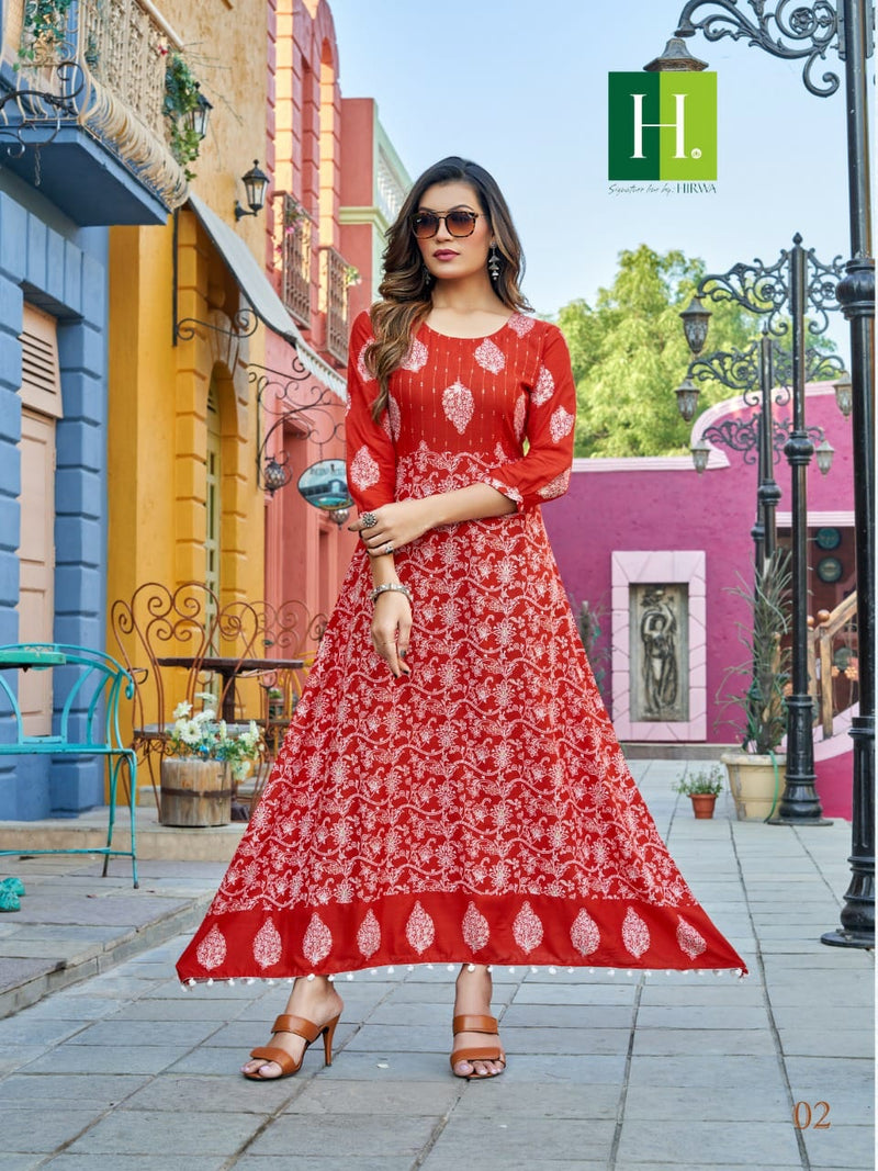 Hirwa Karishma Rayon With Beautiful Work Stylish Designer Attractive Look Fancy Long Gown