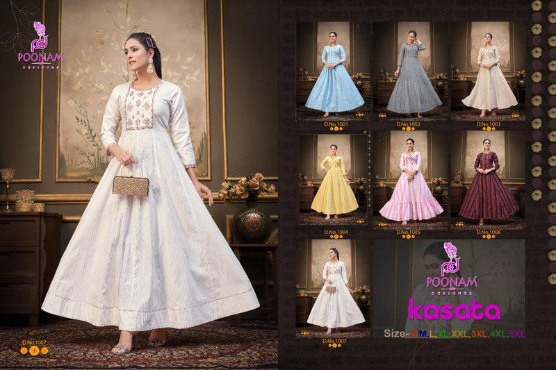 Poonam Designer Kasata Cotton Long Fancy  Gown Type Festive Wear Kurtis