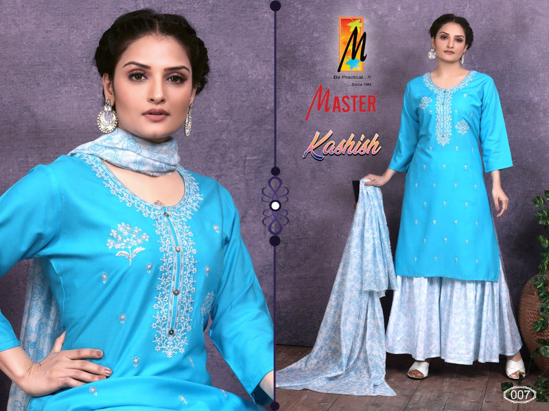 Master Kashish Rayon Printed Designer Festive Wear Kurtis With Sharara Bottom & Dupatta