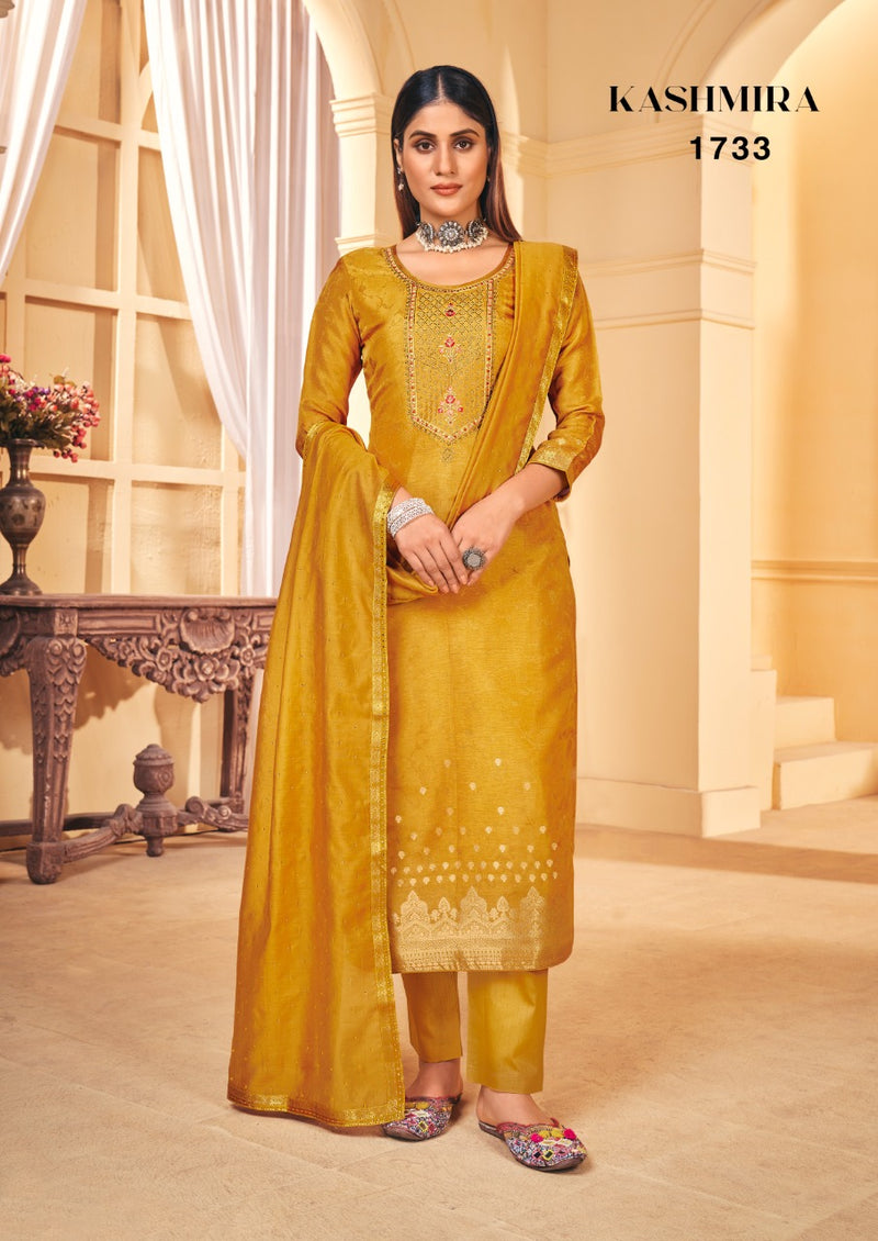 Triple Kashmira Dola Jacquard With Beautiful Work Stylish Designer Festive Wear Salwar Kameez