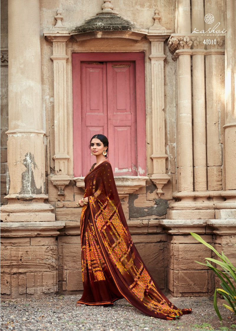 Kashvi Creation Jasleen Georgette With Heavy Blouse And Fancy Lace Saree