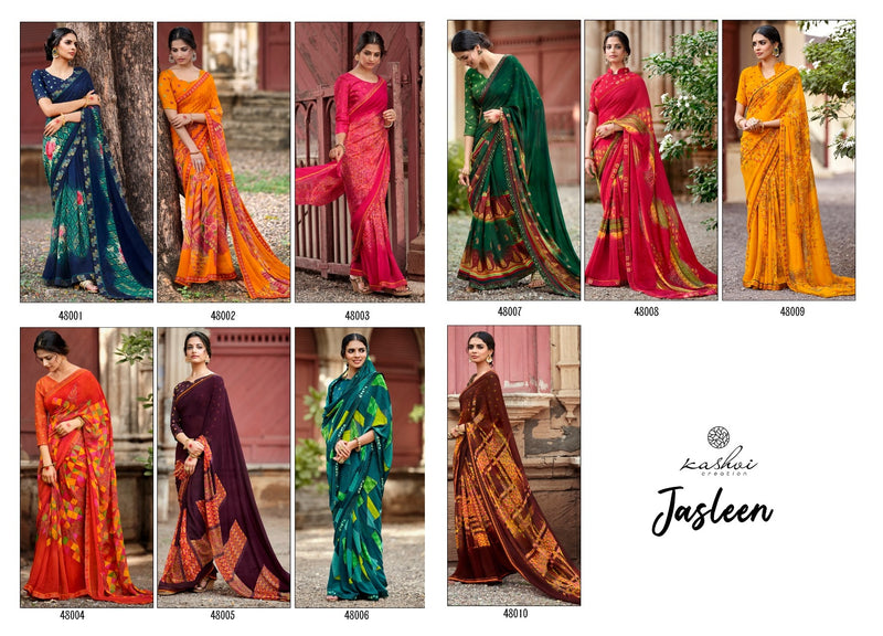 Kashvi Creation Jasleen Georgette With Heavy Blouse And Fancy Lace Saree