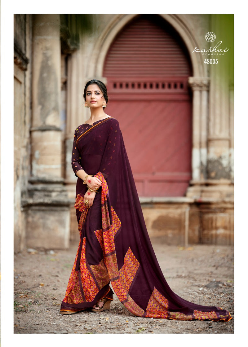 Kashvi Creation Jasleen Georgette With Heavy Blouse And Fancy Lace Saree