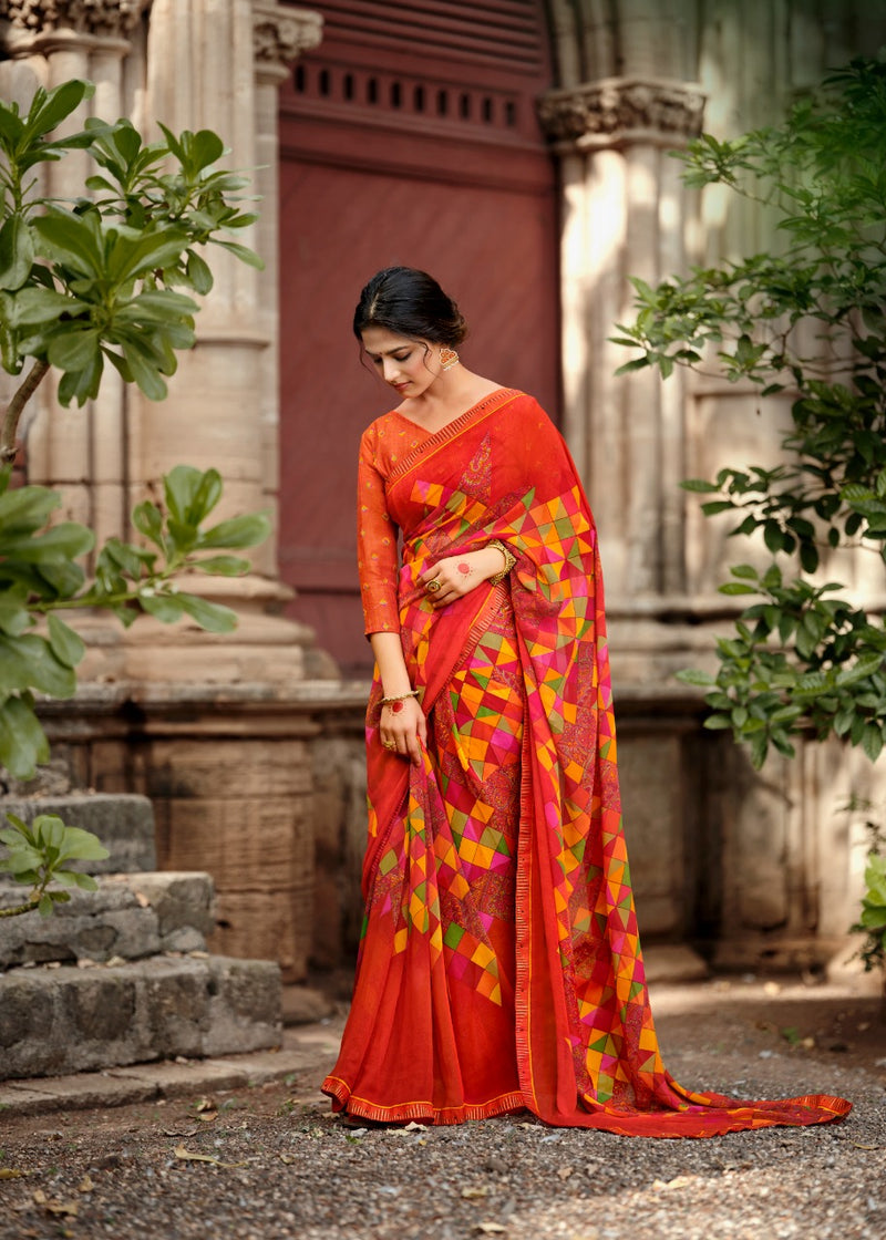 Kashvi Creation Jasleen Georgette With Heavy Blouse And Fancy Lace Saree