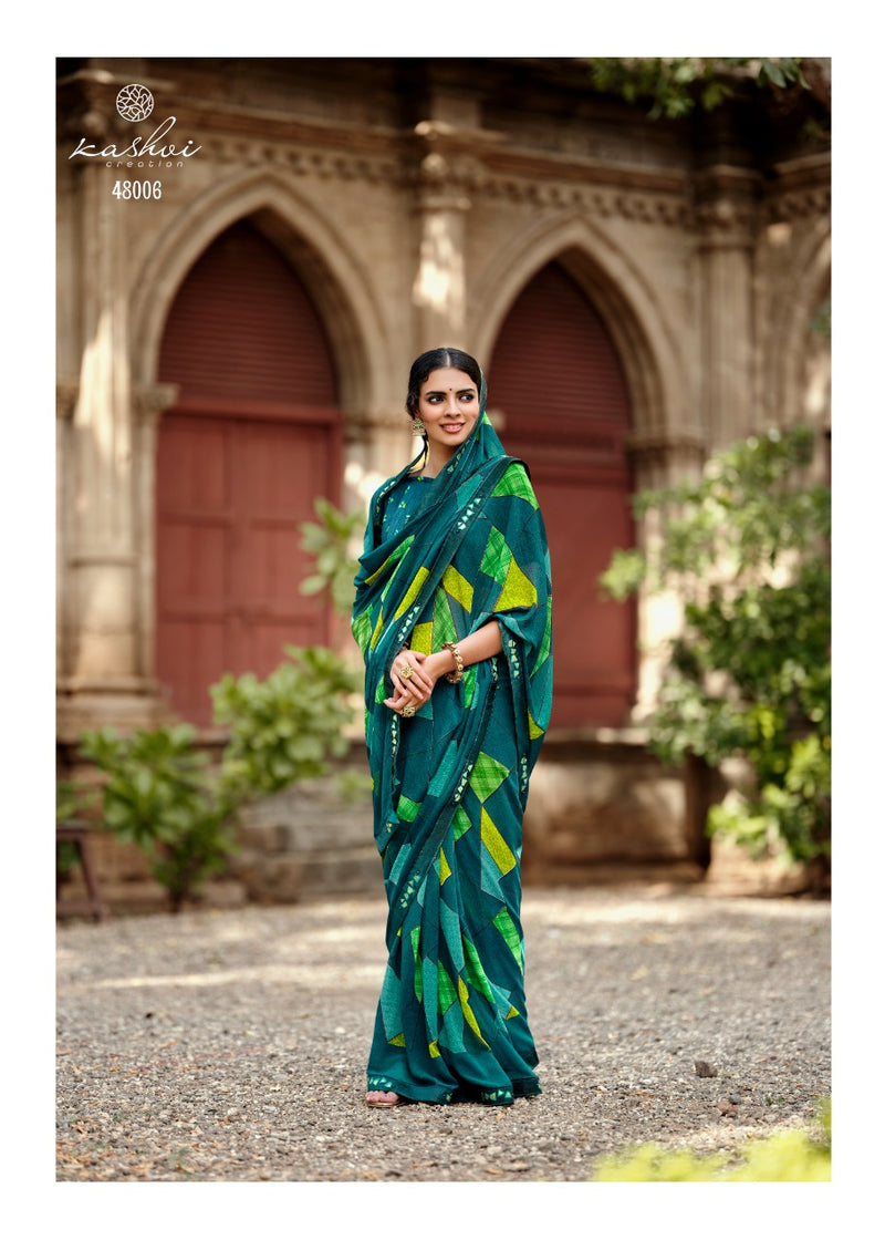 Kashvi Creation Jasleen Georgette With Heavy Blouse And Fancy Lace Saree