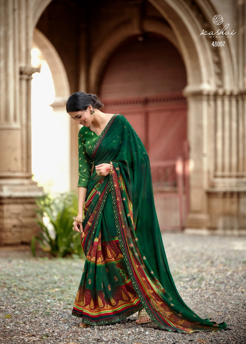 Kashvi Creation Jasleen Georgette With Heavy Blouse And Fancy Lace Saree