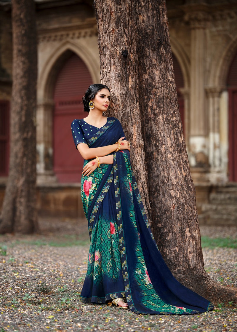 Kashvi Creation Jasleen Georgette With Heavy Blouse And Fancy Lace Saree