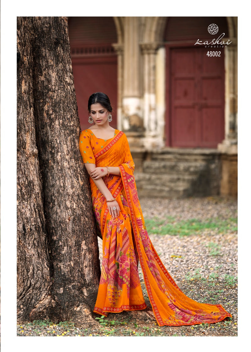 Kashvi Creation Jasleen Georgette With Heavy Blouse And Fancy Lace Saree