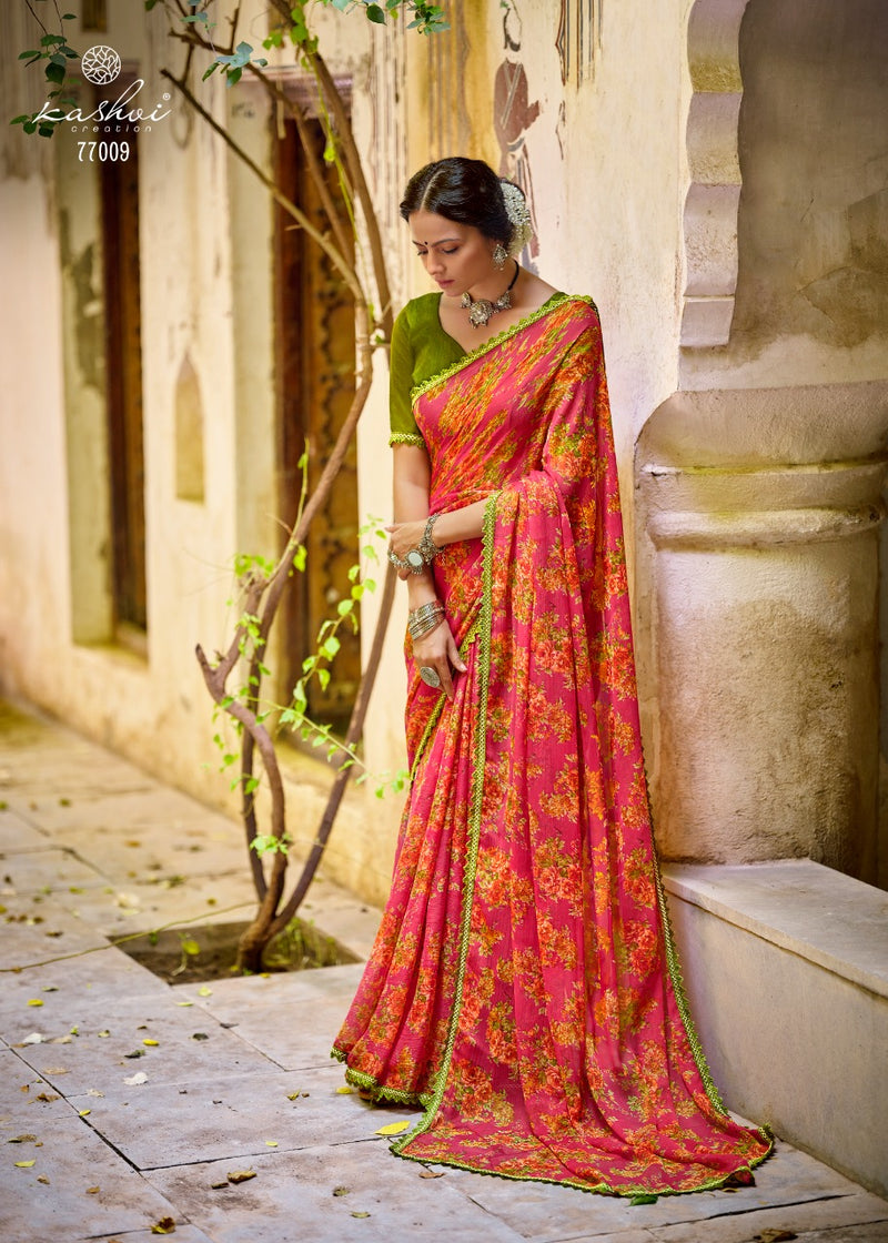 Kashvi Creation Radhika Chiffon Fancy Lace Beautiful Saree
