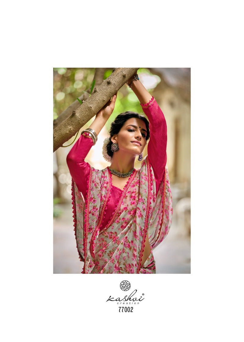 Kashvi Creation Radhika Chiffon Fancy Lace Beautiful Saree