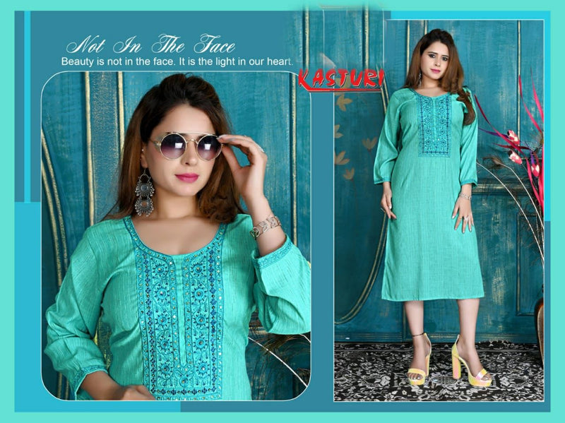 Fashion Talk Kasturi Vol 1 Rayon Embroidered Designer Party Wear Kurtis