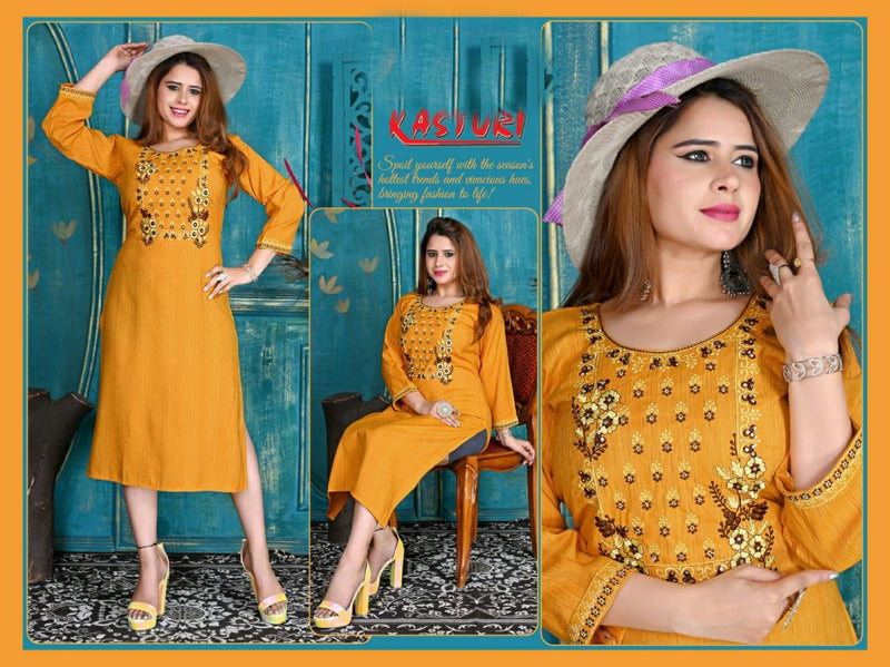 Fashion Talk Kasturi Vol 1 Rayon Embroidered Designer Party Wear Kurtis