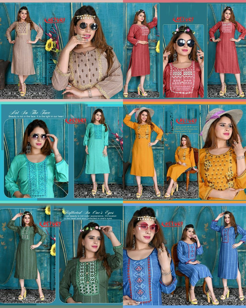 Fashion Talk Kasturi Vol 1 Rayon Embroidered Designer Party Wear Kurtis