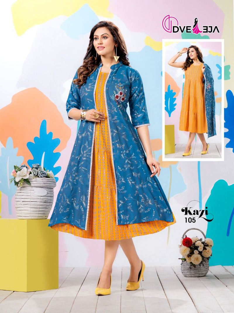 Energetic Aqua Green Designer Party Wear Long Rayon Kurti with Separate  Jacket and Add on Hand Work - RJ Fashion