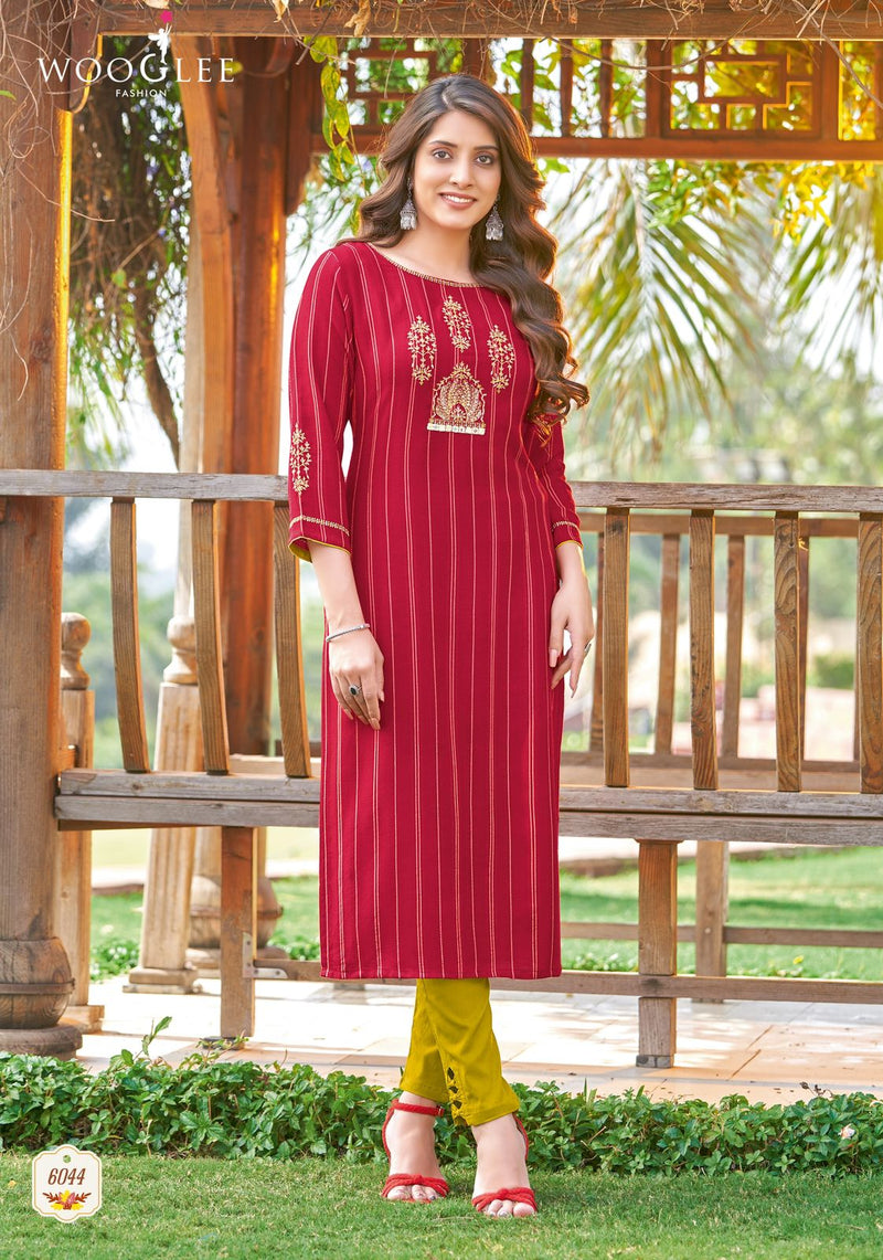 Wooglee Kesar Vol 7 Rayon Embroidered Fancy Party Wear Kurtis