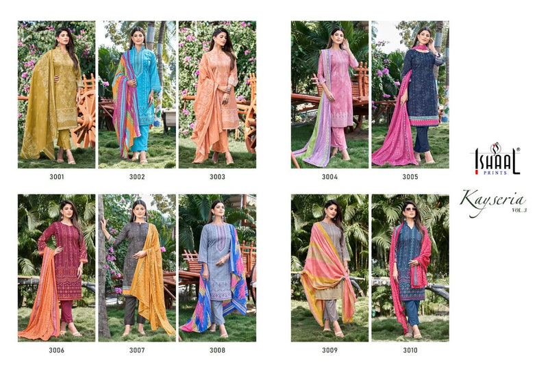 Ishaal Prints Kesariya Vol 3 Lawn Cotton With Heavy Printed Work Stylish Designer Salwar Kameez