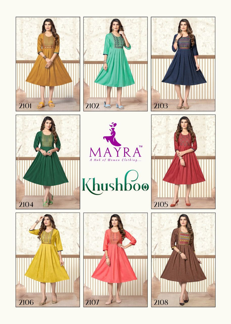 Mayra Khushboo Rayon With Heavy Embroidery Work Stylish Designer Party Wear Fancy Kurti