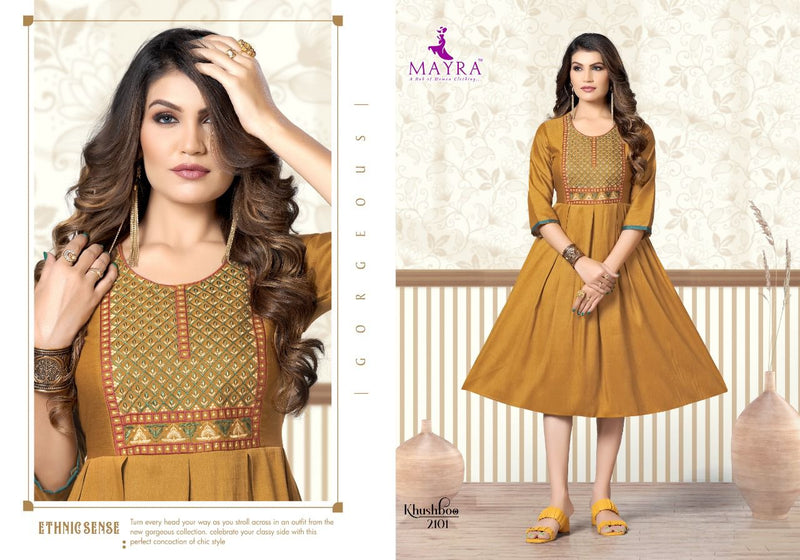 Mayra Khushboo Rayon With Heavy Embroidery Work Stylish Designer Party Wear Fancy Kurti