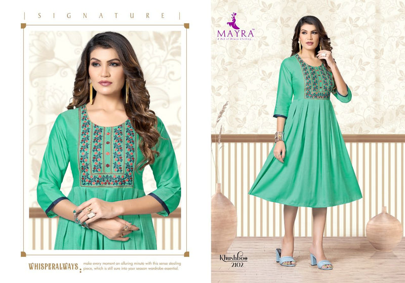 Mayra Khushboo Rayon With Heavy Embroidery Work Stylish Designer Party Wear Fancy Kurti