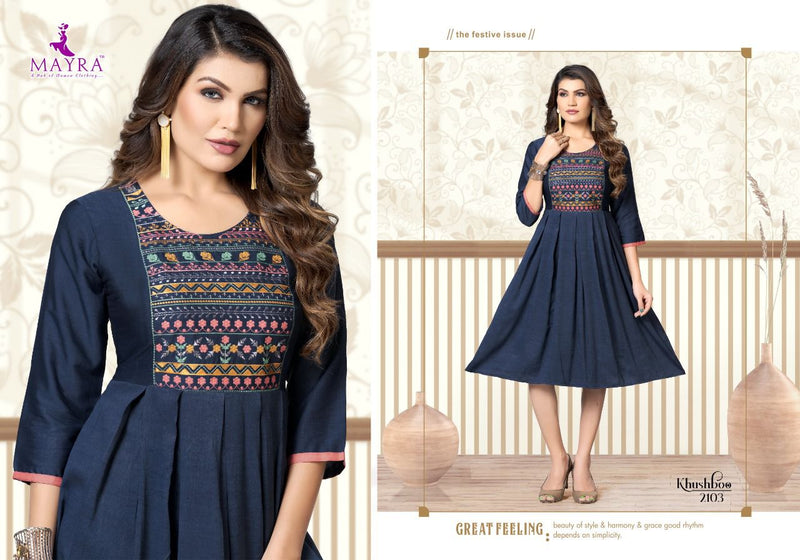 Mayra Khushboo Rayon With Heavy Embroidery Work Stylish Designer Party Wear Fancy Kurti