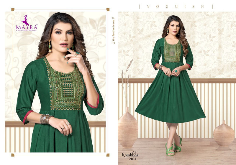 Mayra Khushboo Rayon With Heavy Embroidery Work Stylish Designer Party Wear Fancy Kurti