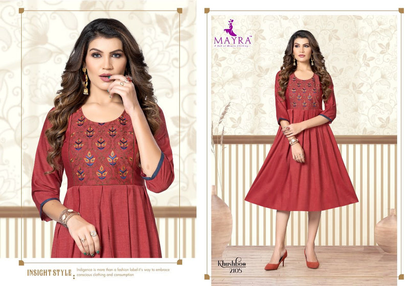 Mayra Khushboo Rayon With Heavy Embroidery Work Stylish Designer Party Wear Fancy Kurti