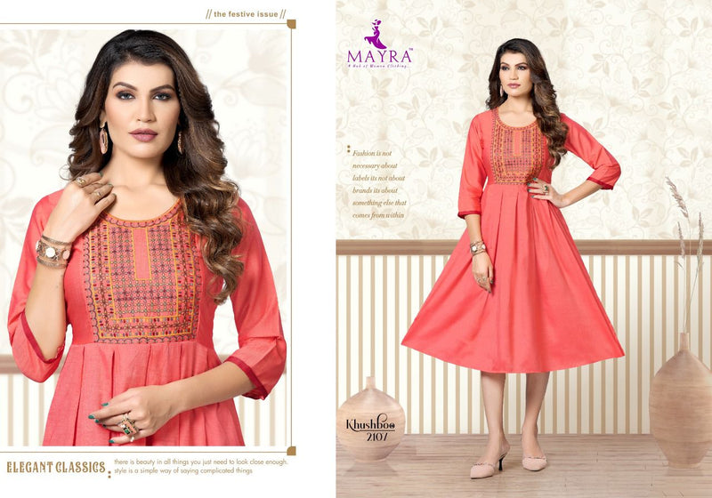 Mayra Khushboo Rayon With Heavy Embroidery Work Stylish Designer Party Wear Fancy Kurti