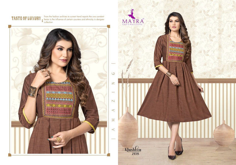Mayra Khushboo Rayon With Heavy Embroidery Work Stylish Designer Party Wear Fancy Kurti