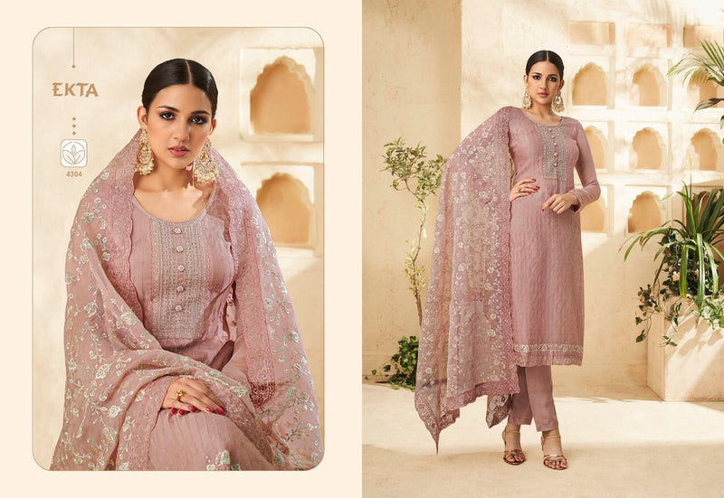 Ekta Fashion Dno 4301 To 4306 Organza With Heavy Embroidery Work Party Wear Salwar Kameez