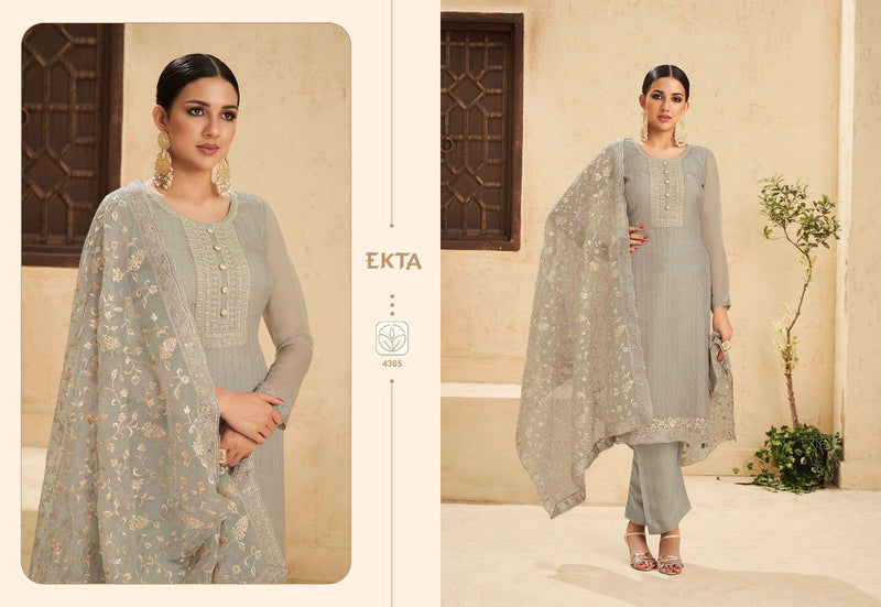 Ekta Fashion Dno 4301 To 4306 Organza With Heavy Embroidery Work Party Wear Salwar Kameez