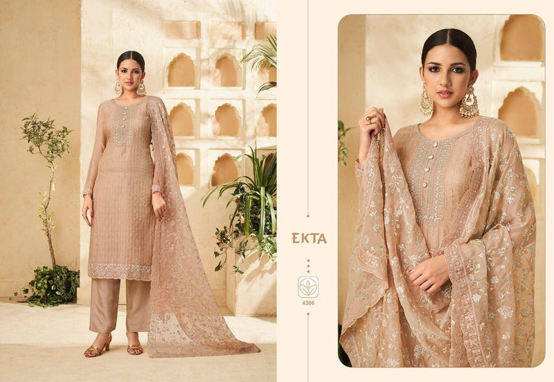 Ekta Fashion Dno 4301 To 4306 Organza With Heavy Embroidery Work Party Wear Salwar Kameez