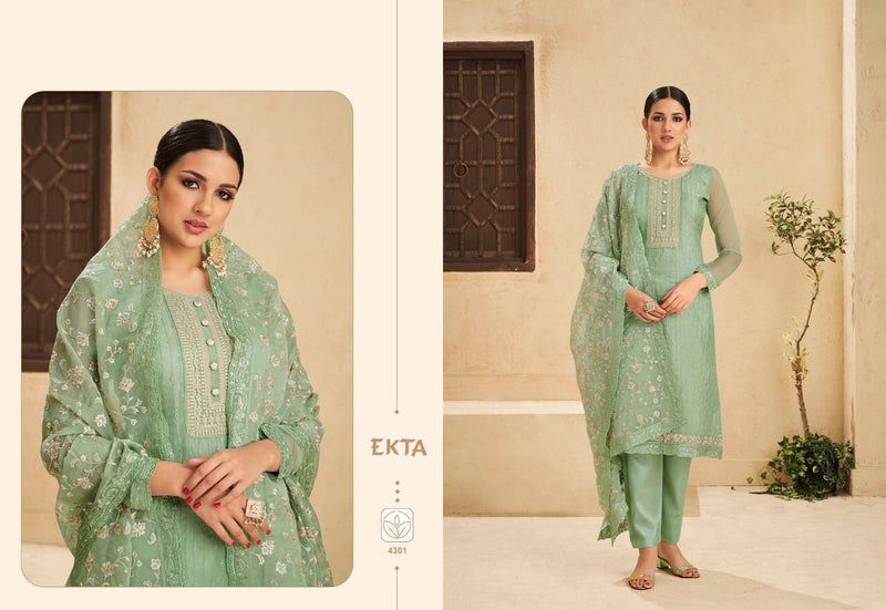 Ekta Fashion Dno 4301 To 4306 Organza With Heavy Embroidery Work Party Wear Salwar Kameez
