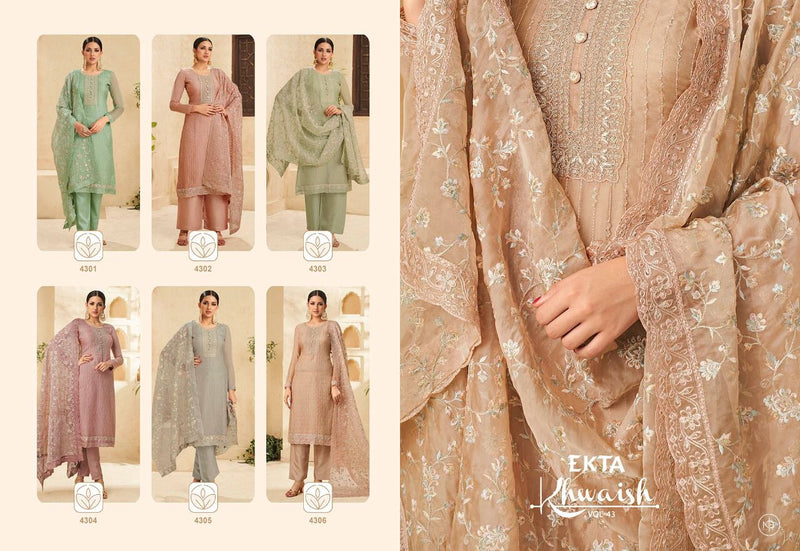 Ekta Fashion Dno 4301 To 4306 Organza With Heavy Embroidery Work Party Wear Salwar Kameez