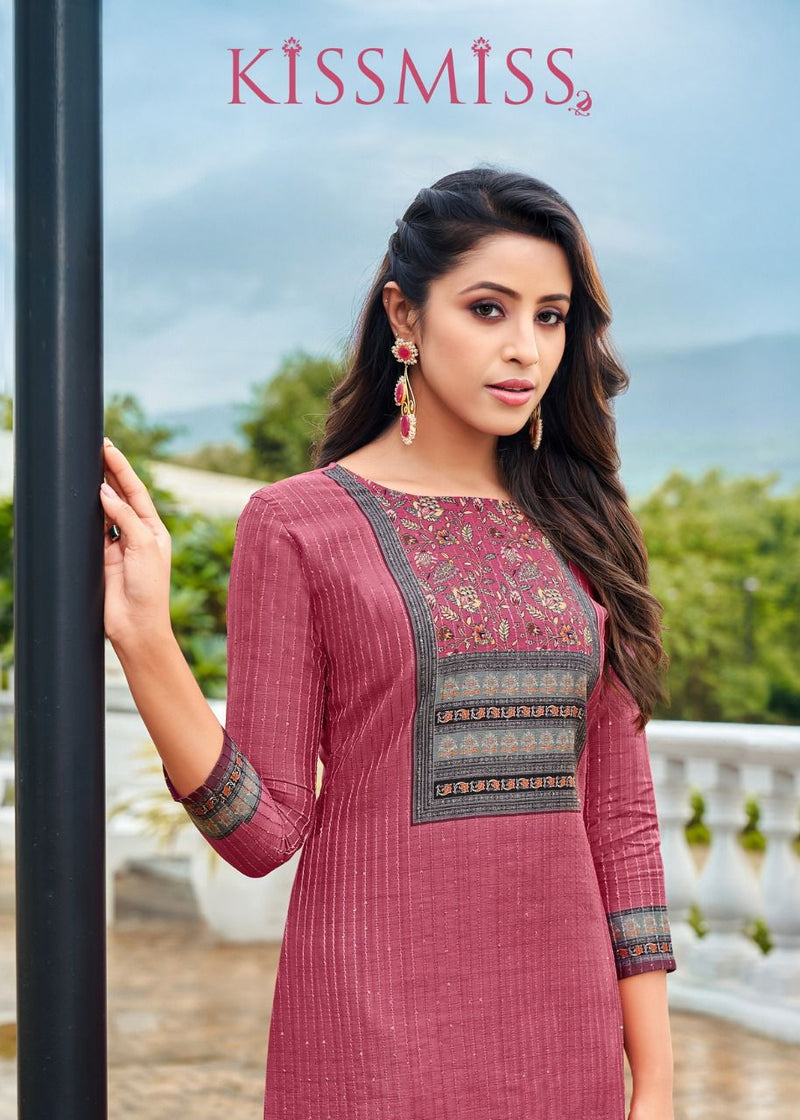 Kapil Trends Kissmiss Silk With Fancy Embroidery Work Stylish Designer Casual Wear Kurti