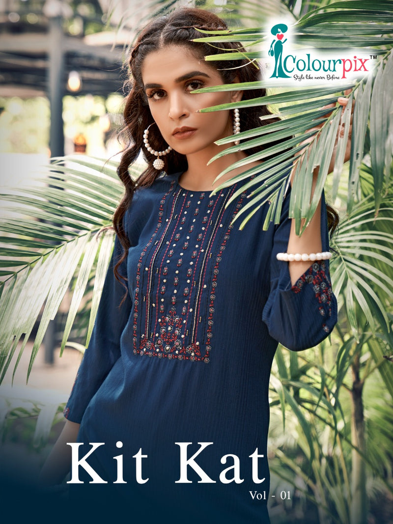 Colourpix Kit Kat Vol 1 Rayon With Embroidery Work Stylish Designer Casual Wear Fancy Kurti