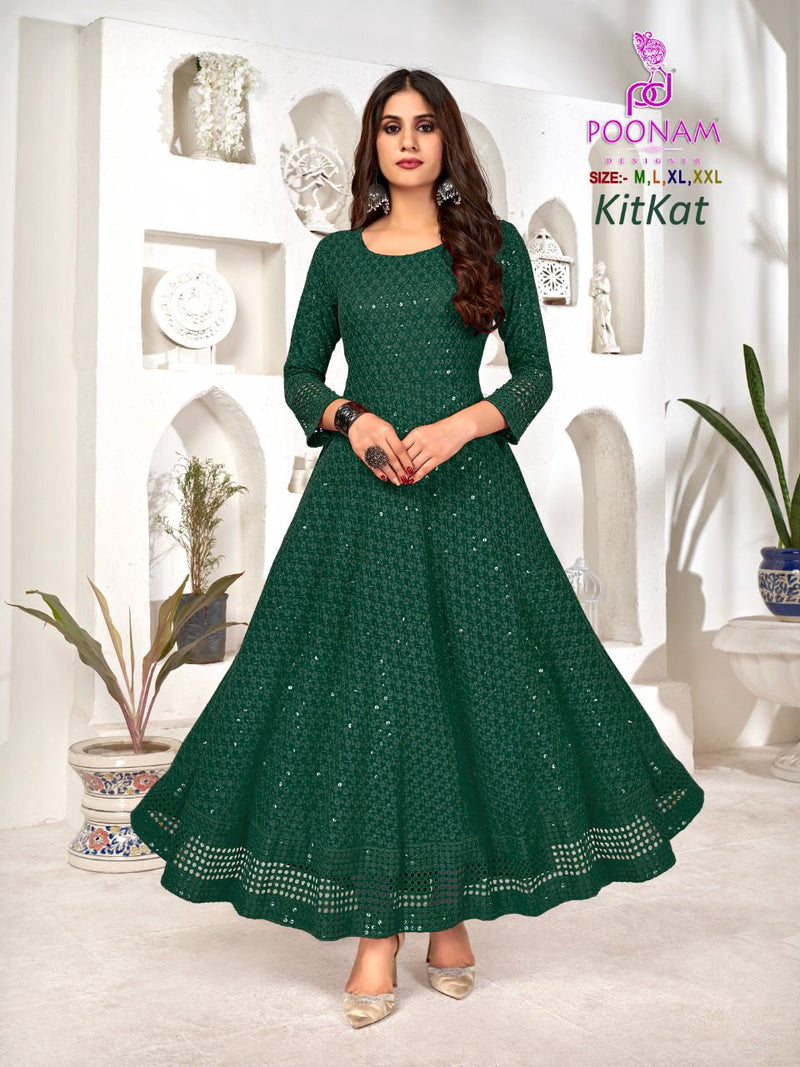 Poonam Dno Kit Kat 1001 To 1006 Rayon With Heavy Long Fancy Gown Stylish designer Kurti