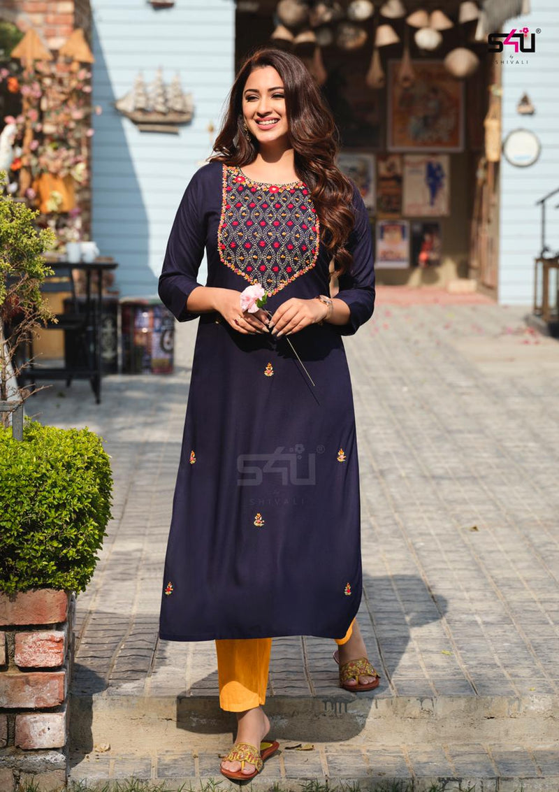 S4u 1Love Knotty Tales Rayon Party Wear Kurtis With Colourful Knot Handwork