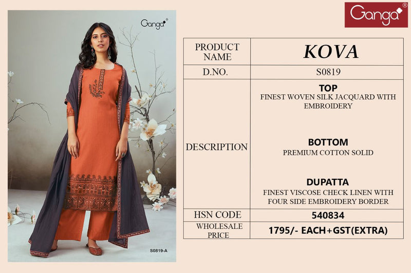 Ganga Kova Silk Jacquard Embroidered Fancy Festive Wear Suits