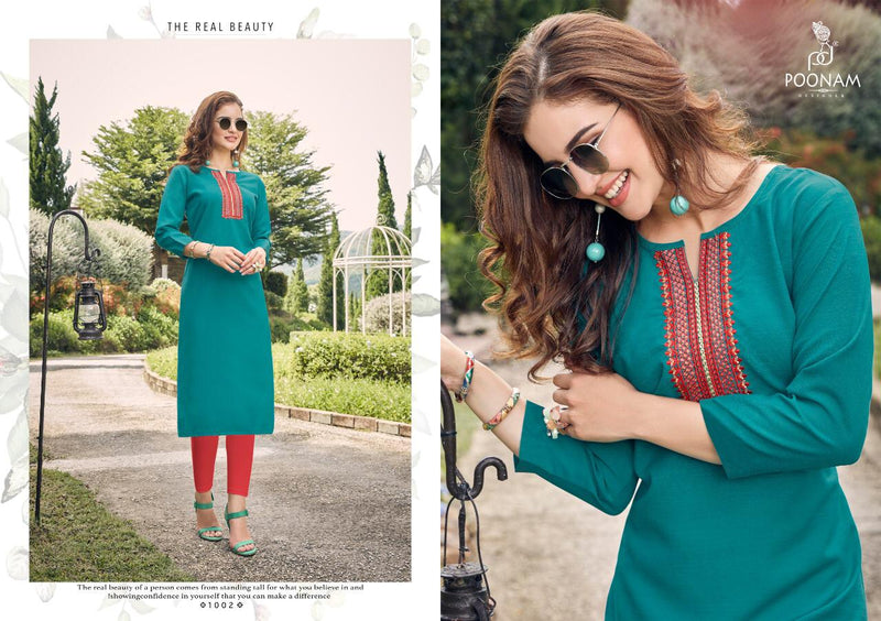 Poonam Designer Kurti House Vol 1 Fabric With Embroidery Work Kurti In Cotton